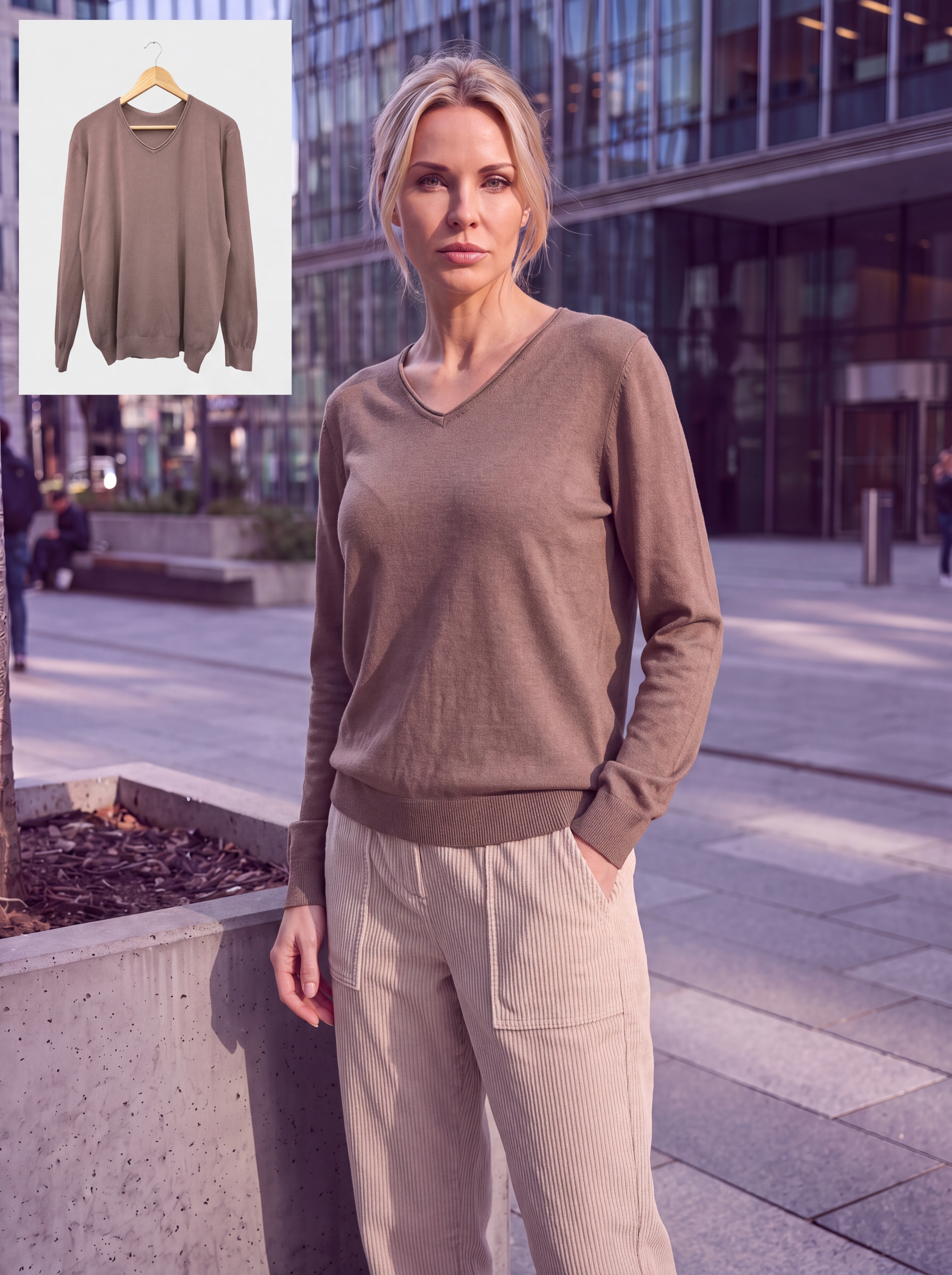 Dámsky pulóver s V-éčkovým výstrihom H.WINTER MOCCA BROWN stredne hnedá s.WEAR 4